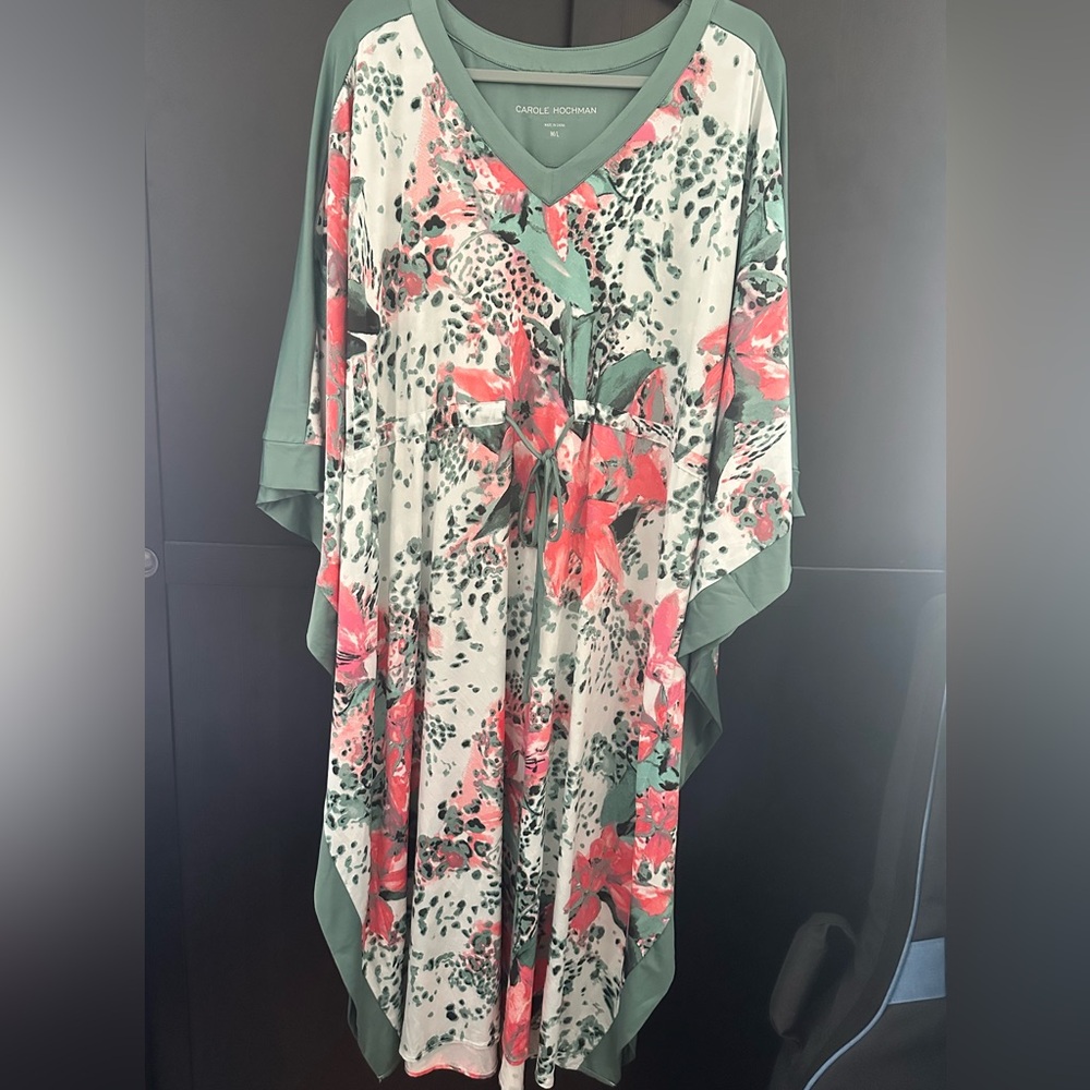 CAROL HOCHMAN Green and Pink Floral Kaftan